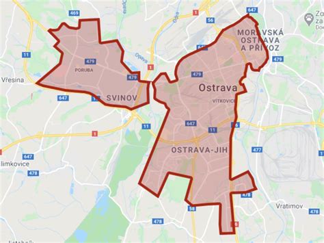 Mapa s vyznačenými oblasťami rozvozu