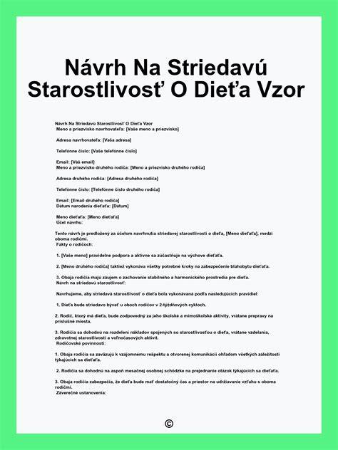 Vzor návrhu na striedavú starostlivosť o dieťa: praktický návod a obsah