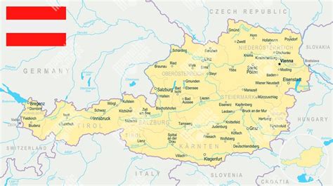 Mapa Rakúska s vyznačenými finančnými úradmi