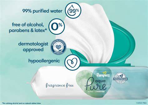 Infografika: Zloženie Pampers Aqua Pure a výhody bez alkoholu