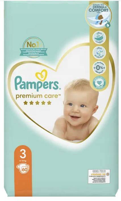 Vizualizácia technológií Pampers Premium Care: 3 absorpčné kanáliky, medová vrchná vrstva, indikátor vlhkosti