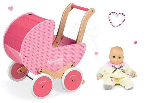 Drevený kočík pre bábiky s kvetinovým vzorom