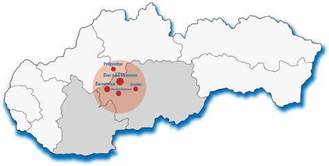 Mapa regiónov pokrytých nemocnicou Žiar nad Hronom a okolitých okresov