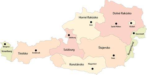 Mapa Rakúska s vyznačenými IG-L zónami a hlavnými diaľnicami