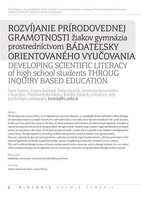Graf prínosov bádateľsky orientovaného vyučovania