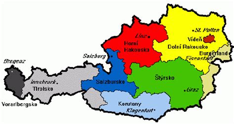 Mapa s vyznačenými krajinami