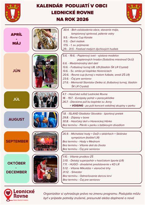 Infografika: Kalendár podujatí pre rok 2026 v obci Vinné a okolí