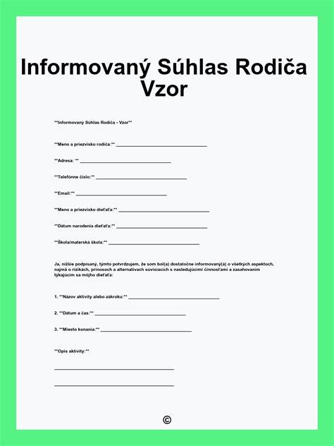Vzory informovaného súhlasu rodiča na stiahnutie a ich praktické použitie