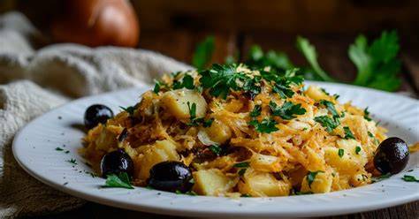 Obrázok znázorňujúci Bacalhau a Bras - tradičné portugalské jedlo