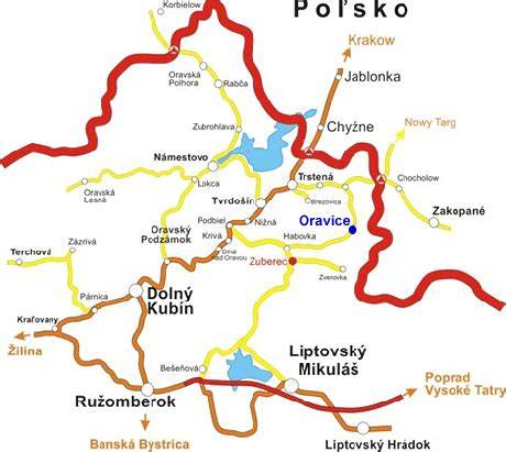 Obrázok: Hviezdoslavovo námestie a Dolný Kubín, mapa regiónu Oravy