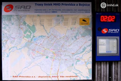 Mapa mesta Prievidza s vyznačenými trasami MHD