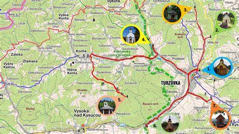Mapa Turzovky a okolia so značením hlavných turistických trás
