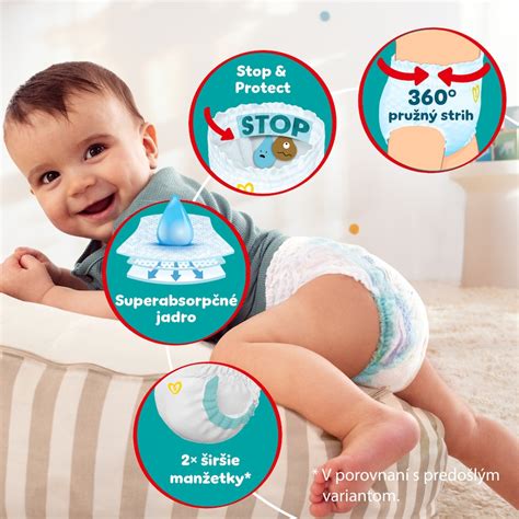 Infografika zobrazujúca veľkostnú tabuľku plienok Pampers