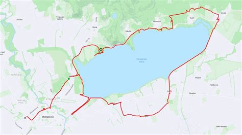 Prehľadná mapa oblastí kolem Zemplínskej šíravy a vyznačené trasy vhodné pre kočík