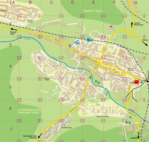 Mapa Spišskej Novej Vsi a okolia s vyznačením jaslí a škôlok