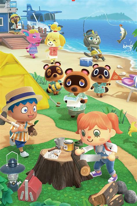 Ilustrácia ostrova a postavičiek z hry Animal Crossing: New Horizons