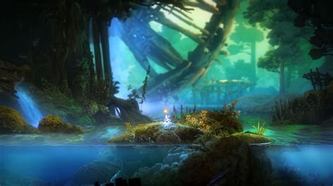 Scéna z hry Ori and the Will of the Wisps s hlavnou postavou