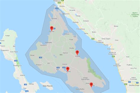 Obrázok mapy ostrova Krk a historických pamiatok