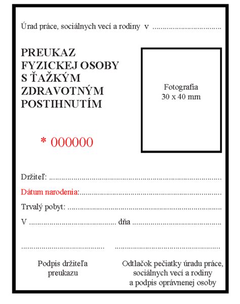 Ukážka prednej strany ZŤP preukazu