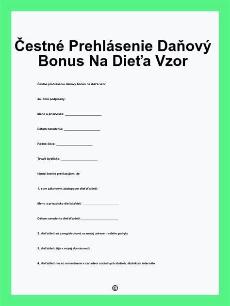 Transparentný návod: Čestné vyhlásenie k daňovému priznaniu a daňový bonus na dieťa vzor