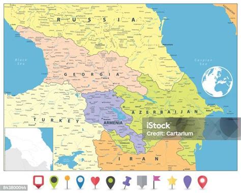 Mapa južného Ruska a Kaukazu s vyznačenými miestami Puškinovho vyhnanstva