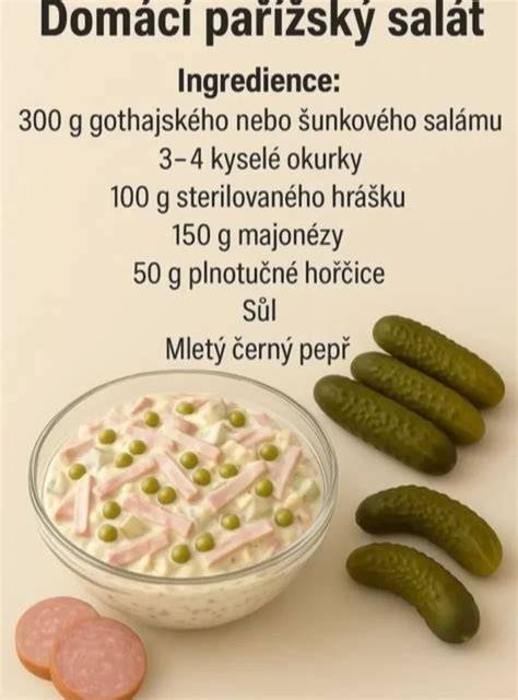 Parížsky šalát - vizuál prípravy a ingrediencií