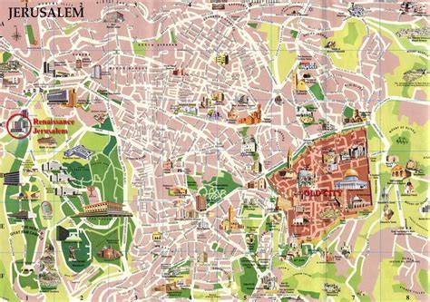 Mapa Jeruzalema a Betlehema s miestami súvisiacimi s tradíciou narodenia Márie