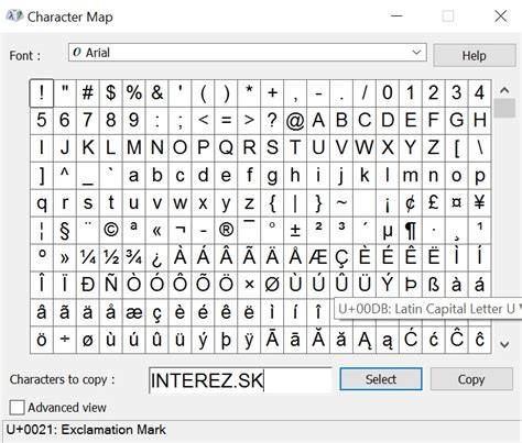 Mapa znakov a spôsob vyhľadávania znakov cez charmap