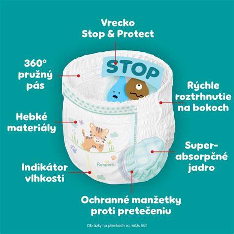 Infografika: Porovnanie typov Pampers plienok (Active Baby, Premium Care, Harmónia, nohavičky)