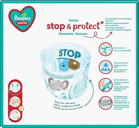 Obrázok znázorňujúci štruktúru Pampers Pants (pružný pás, dvojité manžetky, Stop & Protect) - <tagimg>