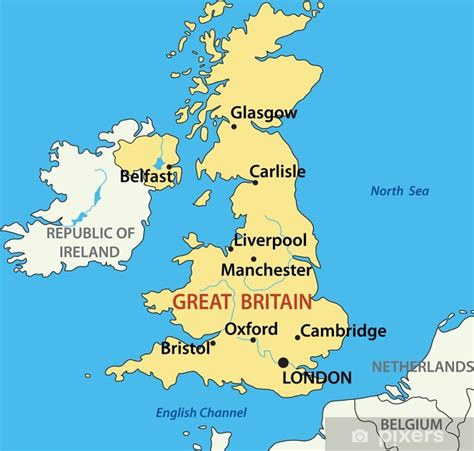 mapa Spojeného kráľovstva s vyznačenými mestami