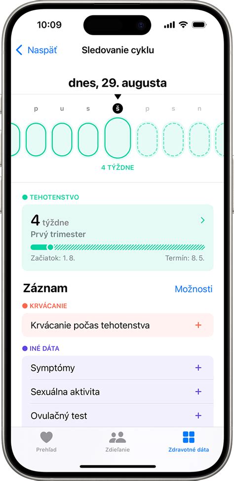 príklad vyplnenej tabuľky na sledovanie cyklu