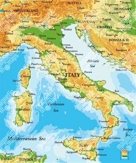 Mapa Talianska s vyznačeným ostrovom Lampedusa