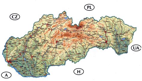 Mapa Slovenska s vyznačenými pohoriami