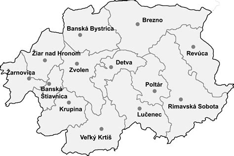 Mapa Banskobystrického kraja s vyznačeným Žiarom nad Hronom