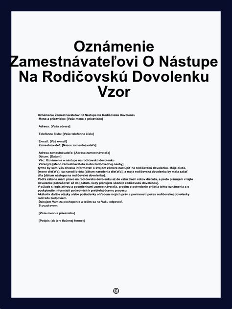 Šablóna žiadosti o rodičovskú dovolenku