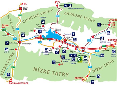Mapa Liptova s atrakciami