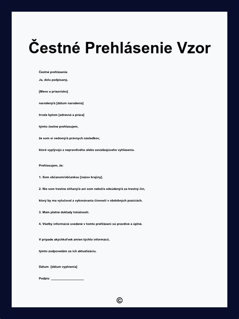 Čestné prehlásenie o celodennej starostlivosti o dieťa