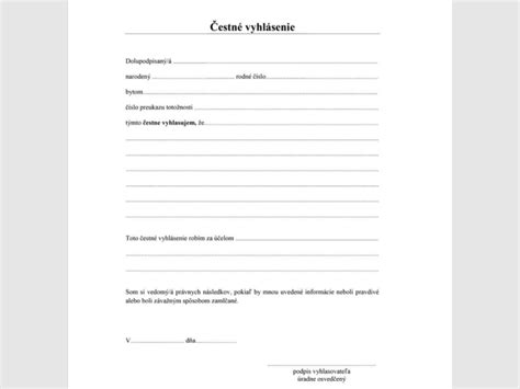 Štruktúra daňového priznania s vyznačením miesta pre čestné vyhlásenie