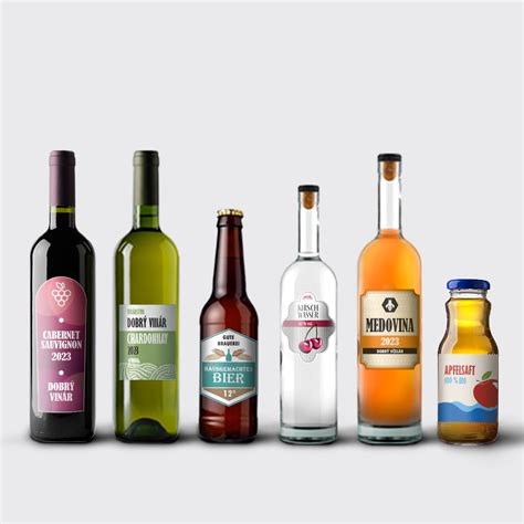 Ukážka rôznych návrhov etikiet na fľaše