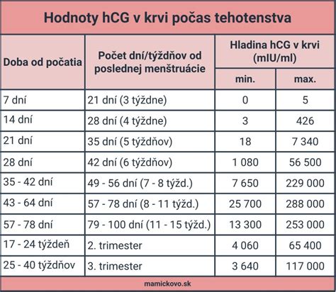 Graf porovnávajúci hladinu hCG v krvi a moči v priebehu tehotenstva