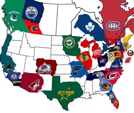 Mapa zámorských hokejových líg NHL a AHL