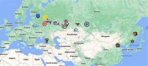 Mapa klubov KHL