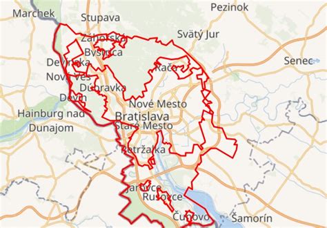 Mapa Bratislavy s vyznačenými adresami jaslí a škôlok