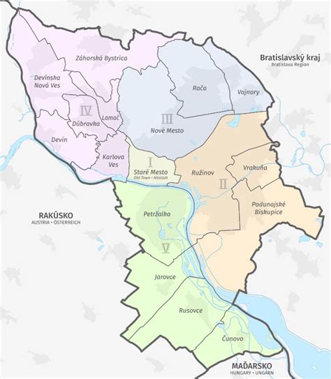 Mapa Bratislavy s vyznačenou mestskou časťou Ružinov