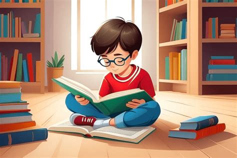 Ilustrácia dieťaťa, ktoré si číta knihu vo svojej izbe