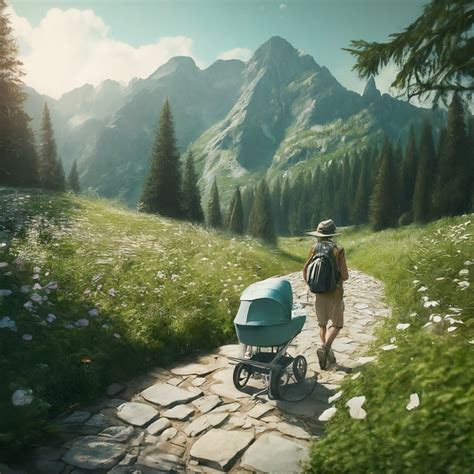 Ilustrácia rodiny na outdoorovej aktivite s rehabilitačným kočíkom