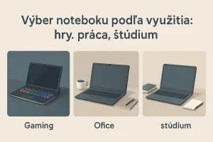 Obrázok porovnania kategórií notebookov (kancelárske, študentské, herné, ultrabook, mini notebook)