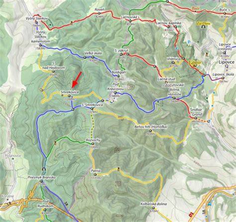 Mapa Braniska a Širokého regiónu s Branisko tunelom a motocross trackom