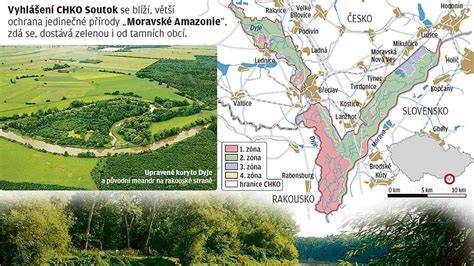 Infografika: Geografické rozmery Moravskej Amazonie a hlavné toky Moravy a Dyje